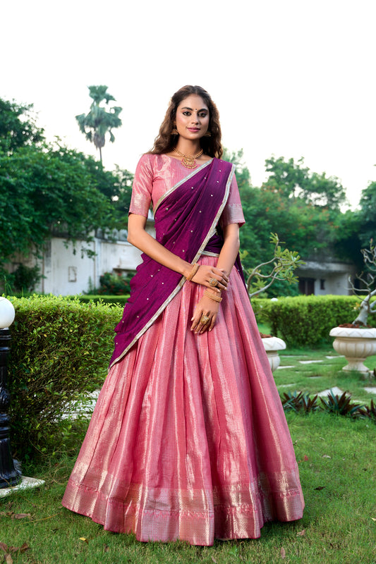 Tissue Silk Readymade Dhavani Collection 1699