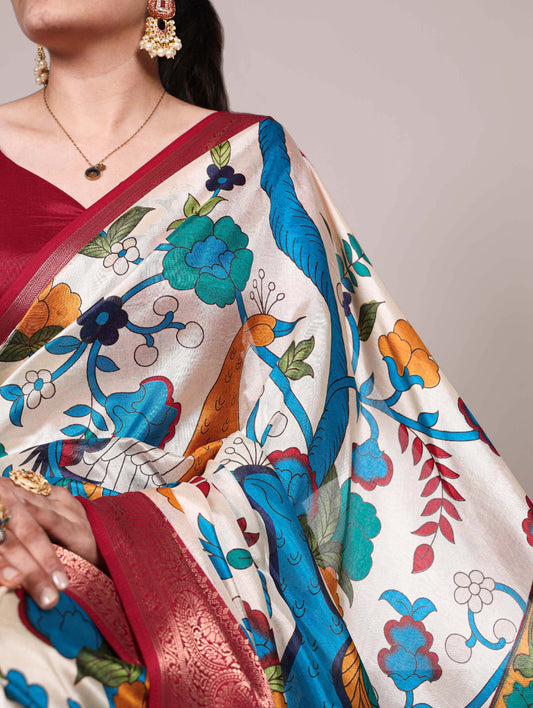 TASAR – The Soul of Silk | Elegant Printed Sarees with Zari Weaving -7047OWT