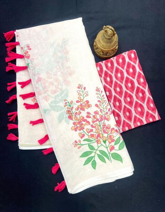 MG529 – Mangalya Linen Saree with Latkan Detail - Pink