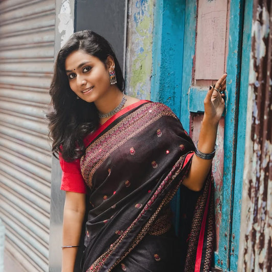 Linen Jute Silk Saree with HD Print, Foil Mirror Work & Latkan Pallu LJ1