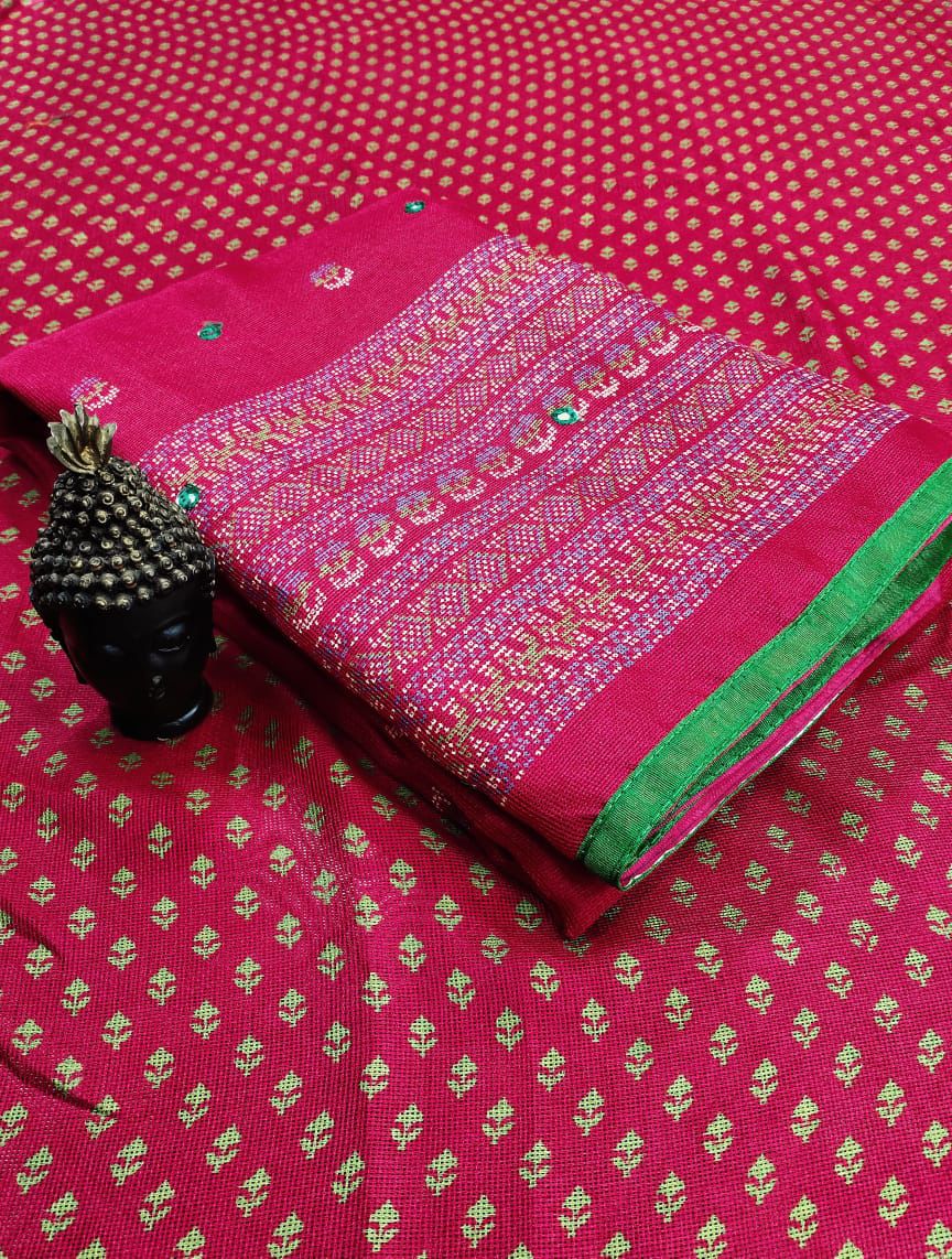 Linen Jute Silk Saree with HD Print, Foil Mirror Work & Latkan Pallu LJ4