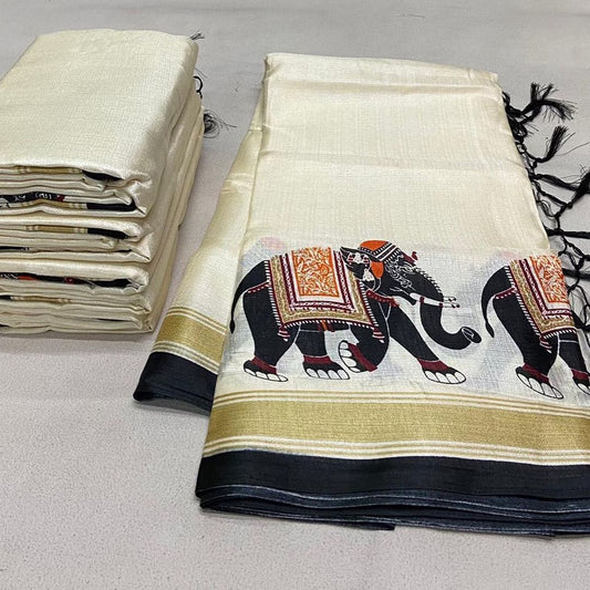 Khadi Silk Saree with HD Ikkat Style Print & Tassels