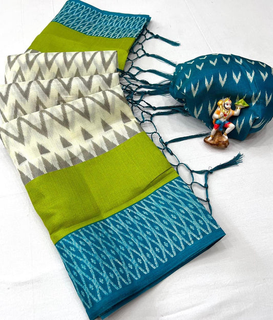 Khadi Silk Saree with HD Ikkat Print & Tassel Pallu - G1