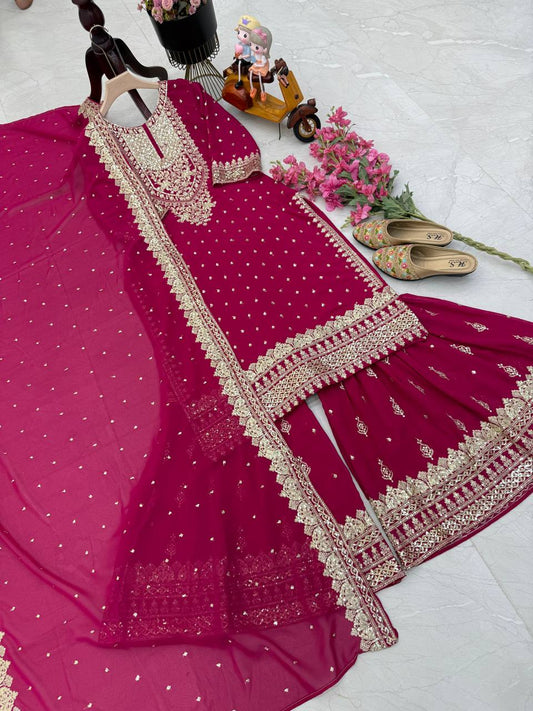 ZB-5041 – Fox Georgette Designer Sharara Suit Set - Pink