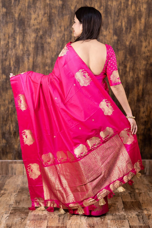 AK-266 – Banarasi Sartin Pattu Soft Silk Saree - Pink
