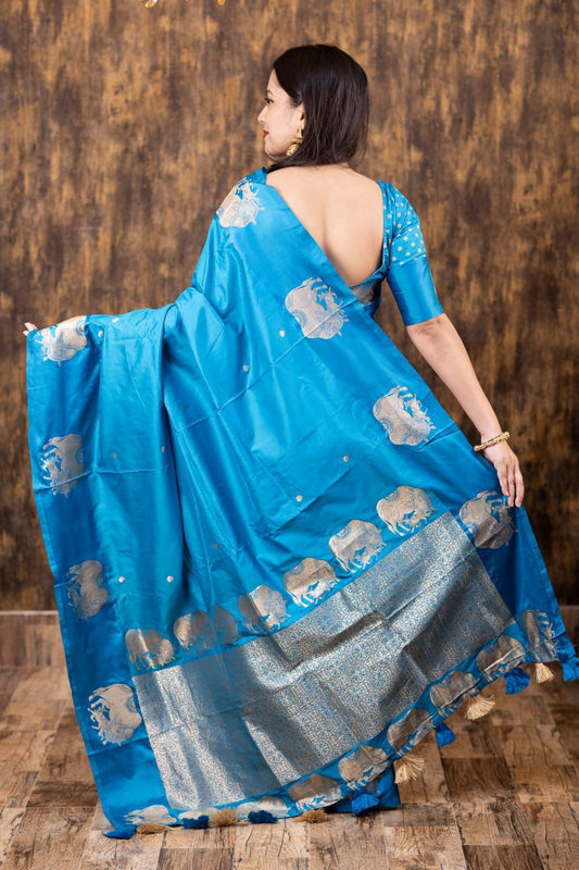 AK-266 – Banarasi Sartin Pattu Soft Silk Saree - Blue