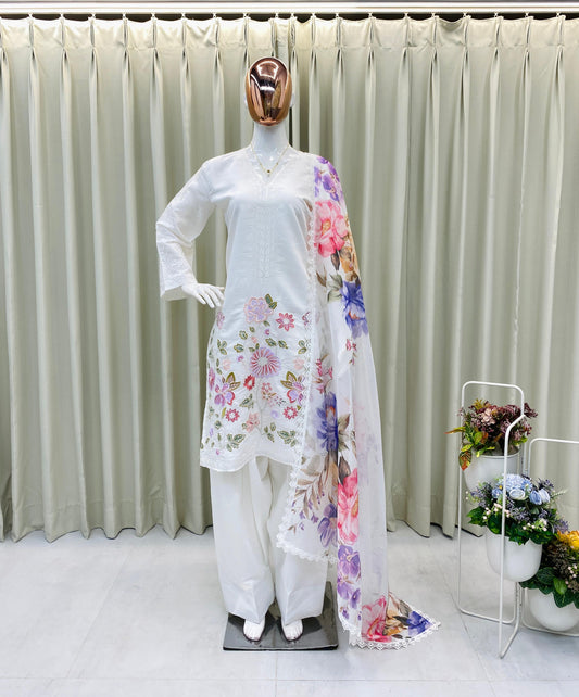 BE-373 – Designer Farsi Salwar Suit (3-Piece Set) - White