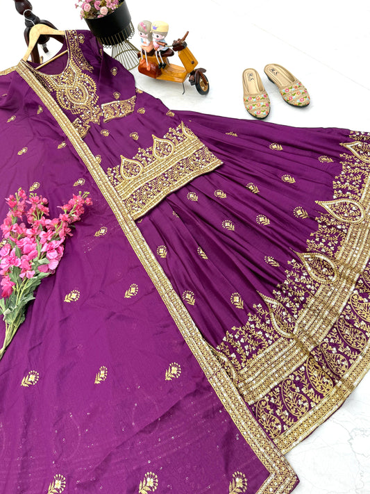 ZD-10005 – Designer Chinon Silk Lehenga Suit Set - Wine