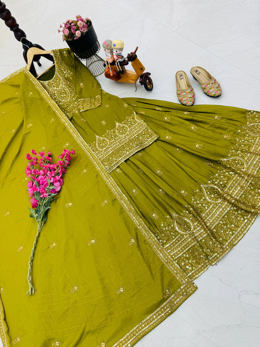 ZD-10005 – Designer Chinon Silk Lehenga Suit Set - Green