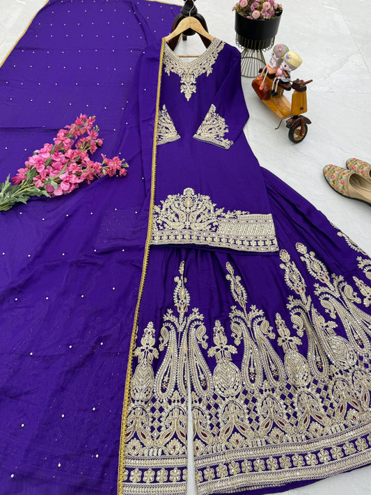 Z-9283 – Designer Party Wear Sharara Suit Set - Blue