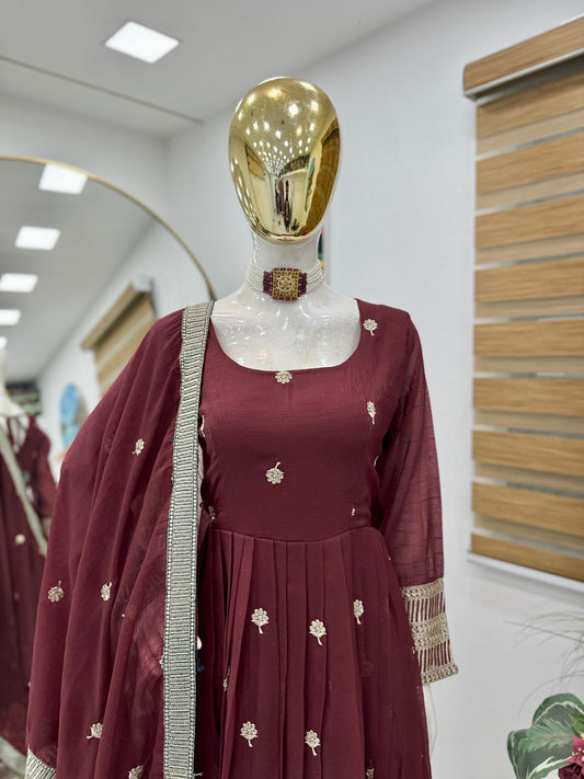 ZB-5055 – New Designer Party Wear Sharara Suit Set - Dark Brown