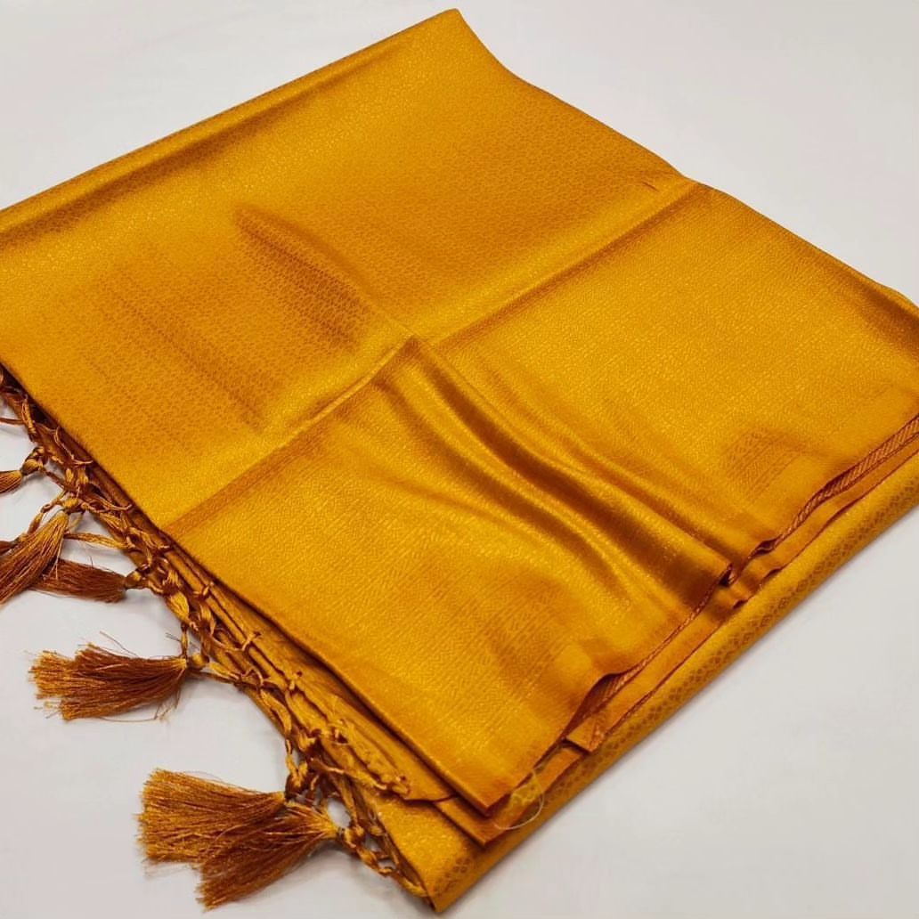 Kubera Pattu Soft Silk Saree – Elegant Jacquard Design - Dark Yellow.