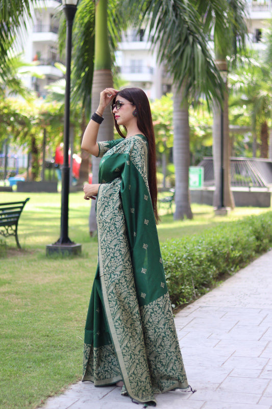 RUTRANG – Banglori Handloom Raw Silk Saree -Green