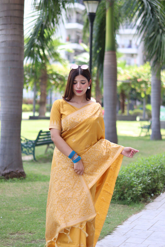 RUTRANG – Banglori Handloom Raw Silk Saree - Yellow