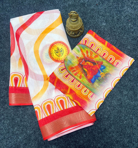 Devika Saree – MG468 | Graceful Linen Saree with Digital Print -A8