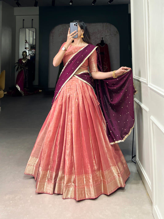 KESARIYA Collection – South’s Signature Weave in a Festive Lehenga Set - PEACH
