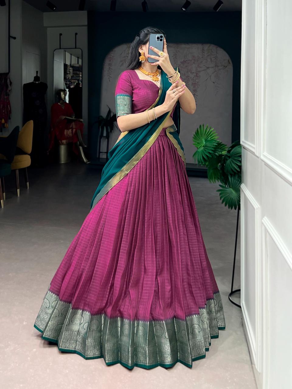 Jacquard Cotton Silk Readymade Dhavani Collection 1399