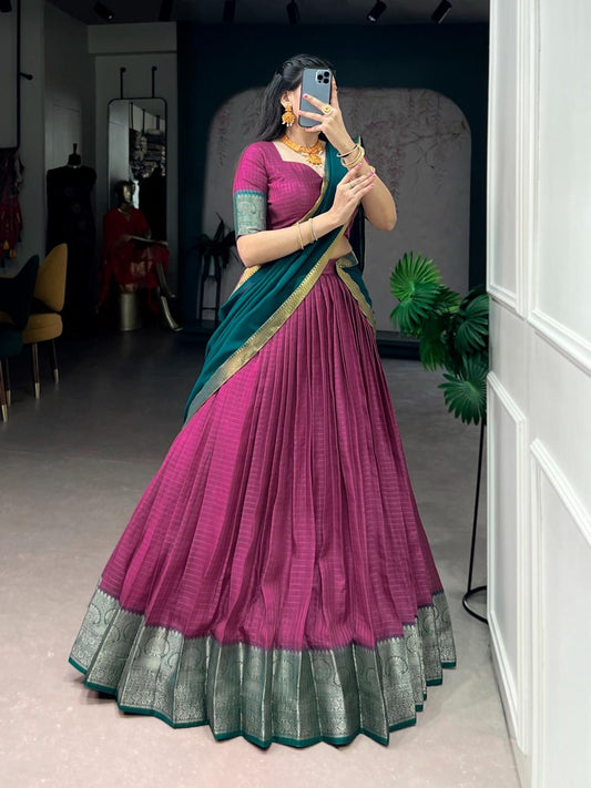 Jacquard Cotton Silk Readymade Dhavani Collection 1399