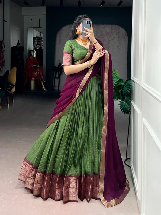 Jacquard Cotton Silk Readymade Dhavani Collection 1399
