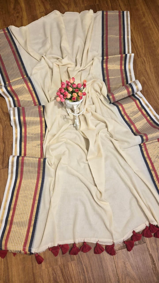 Mul Cotton Sarees with Kanchi Borders