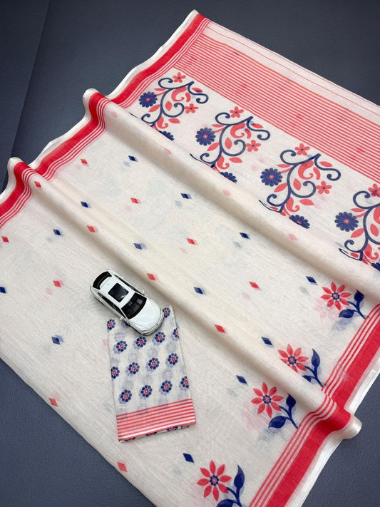 Linen Slub Cotton Floral Sarees