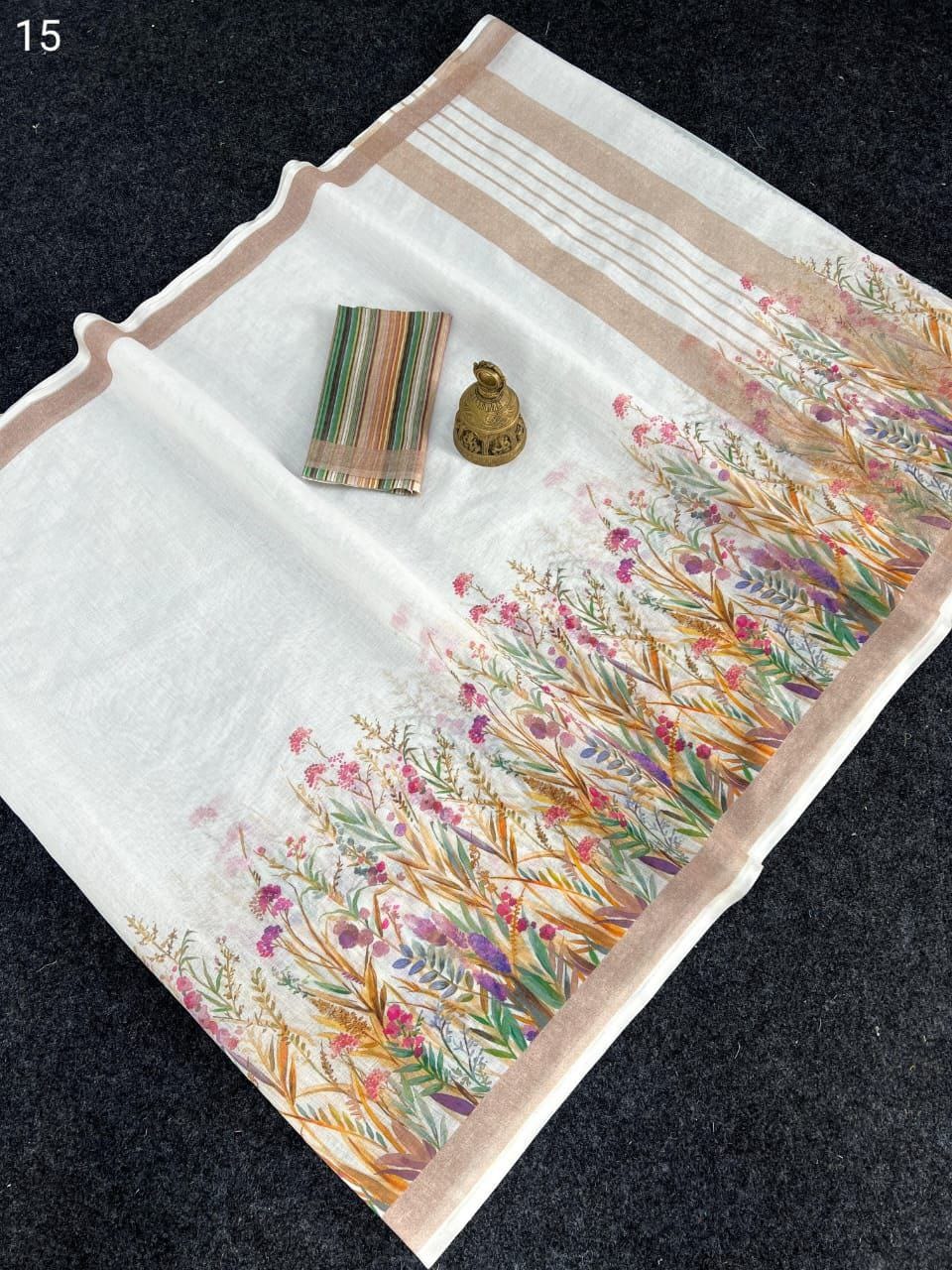 Linen Slub Cotton Floral Sarees