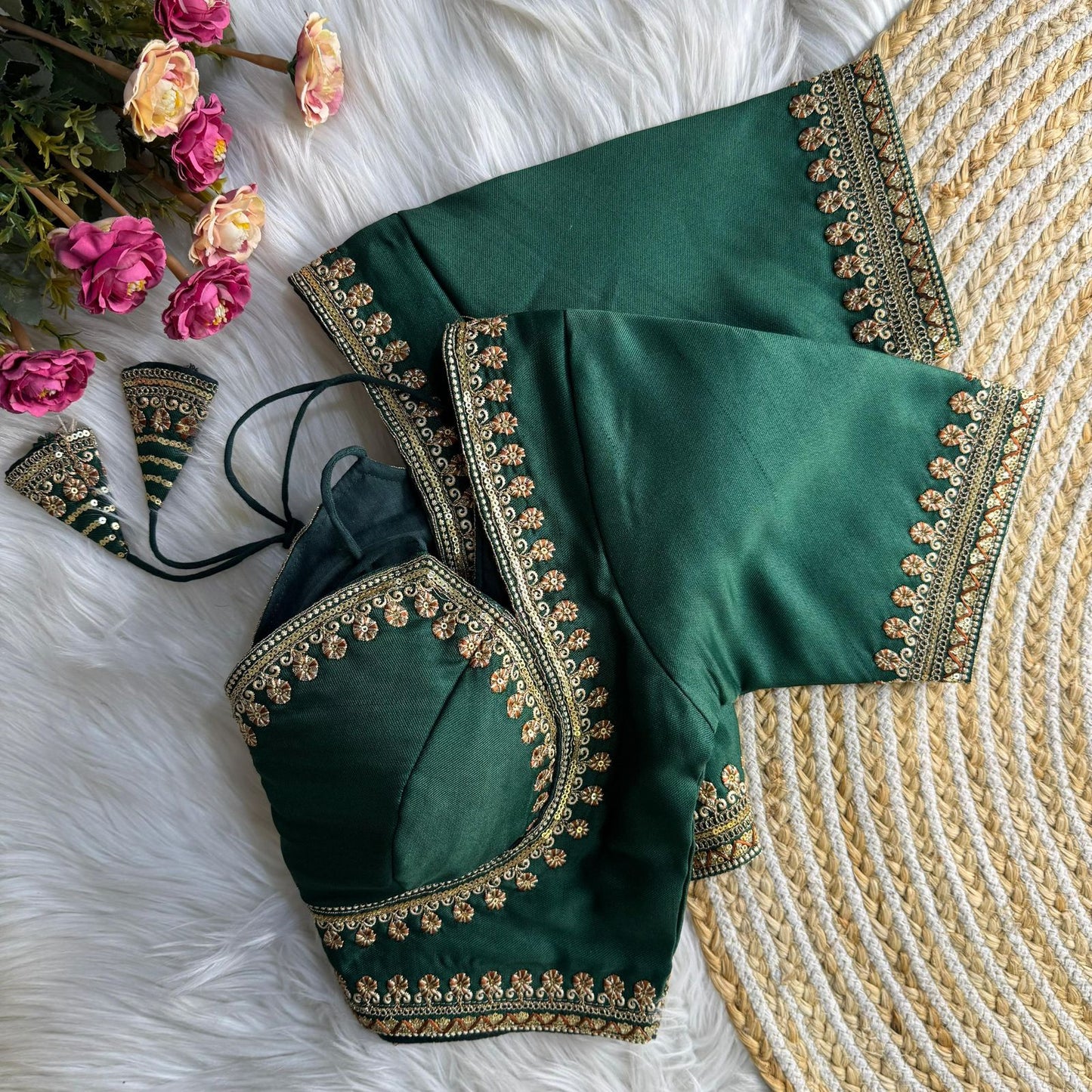 Readymade Soft Semi Silk Madhubala Pattern Halter Neck Embroidered Blouse – ₹999