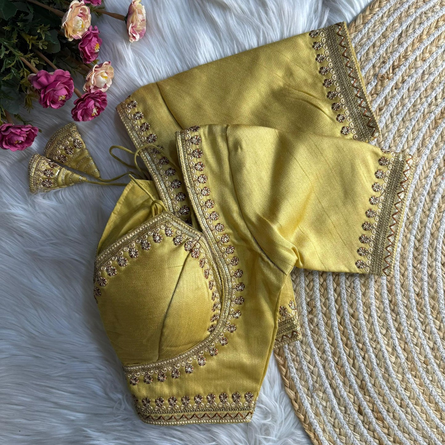 Readymade Soft Semi Silk Madhubala Pattern Halter Neck Embroidered Blouse – ₹999