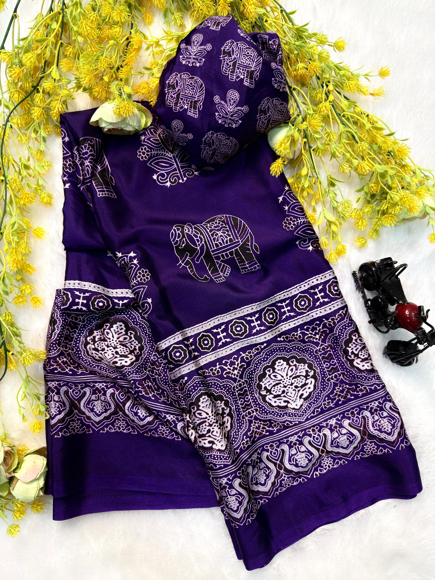 Ajrakh Crepe Silk Saree – ₹899