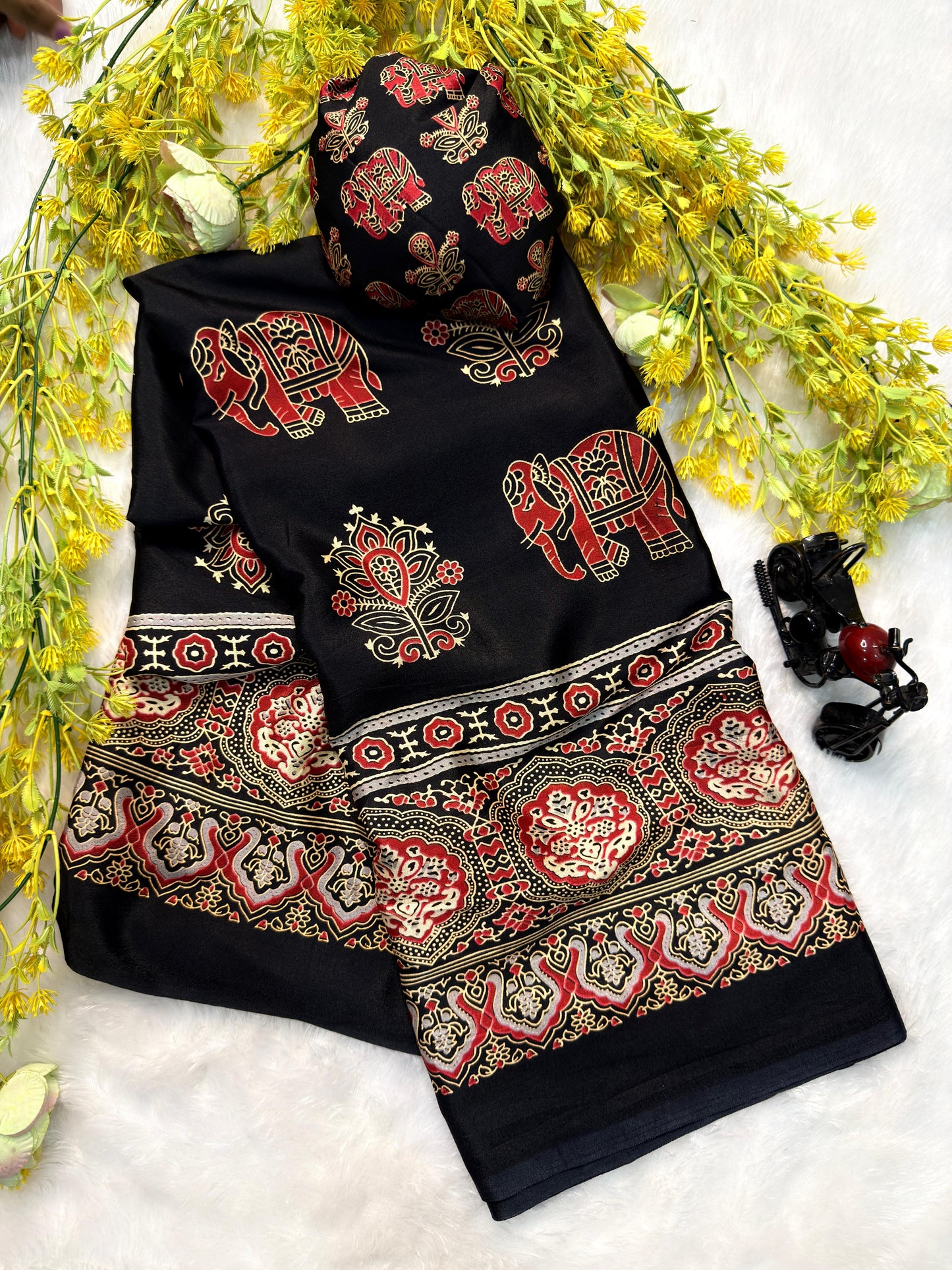 Ajrakh Crepe Silk Saree – ₹899