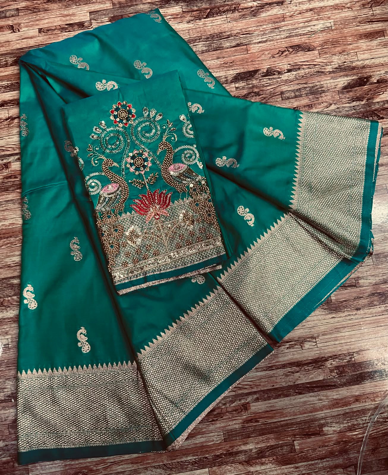Semi Silk Saree with Sequins Embroidered & Bead Work Blouse – ₹1399