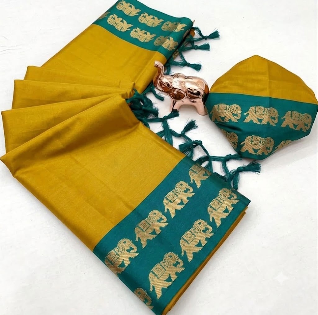 Cotton Silk Weaving Saree with Elephant Zari Weaving Borders – ₹799