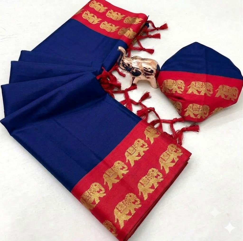 Cotton Silk Weaving Saree with Elephant Zari Weaving Borders – ₹799