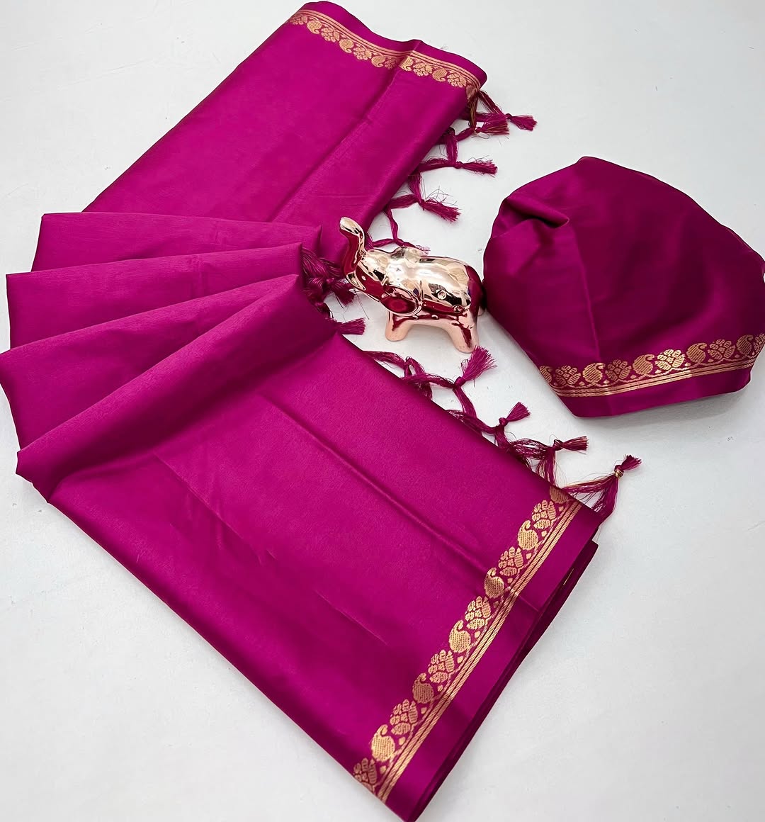 Soft Viscose Crepe Silk Saree with Golden Borders – ₹899