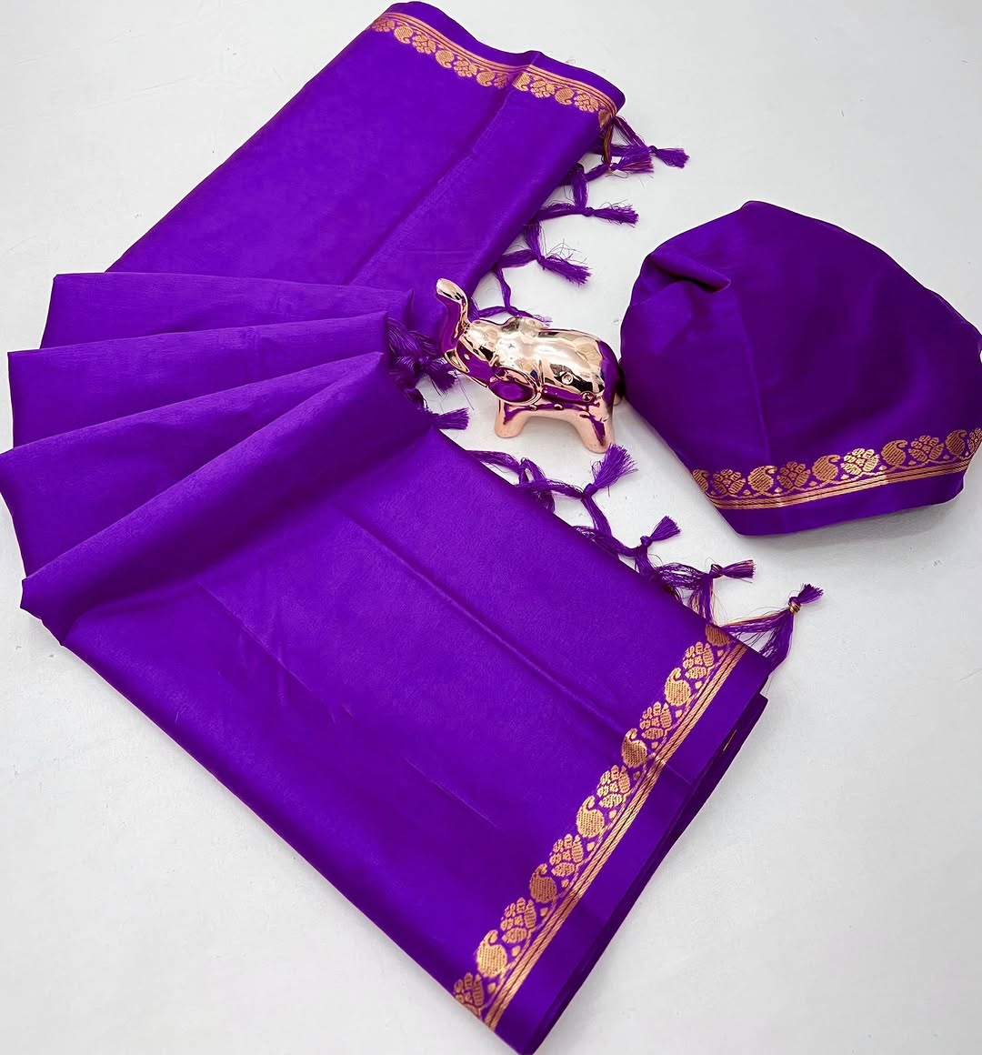 Soft Viscose Crepe Silk Saree with Golden Borders – ₹899