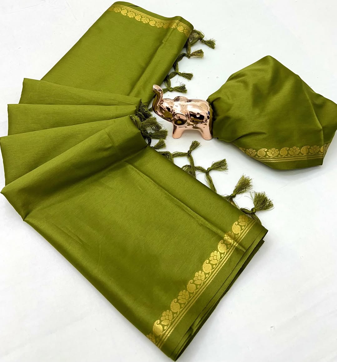 Soft Viscose Crepe Silk Saree with Golden Borders – ₹899