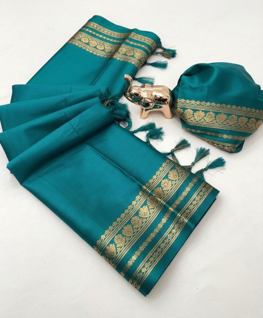 Soft Viscose Crepe Silk Saree with Double Golden Borders – ₹999