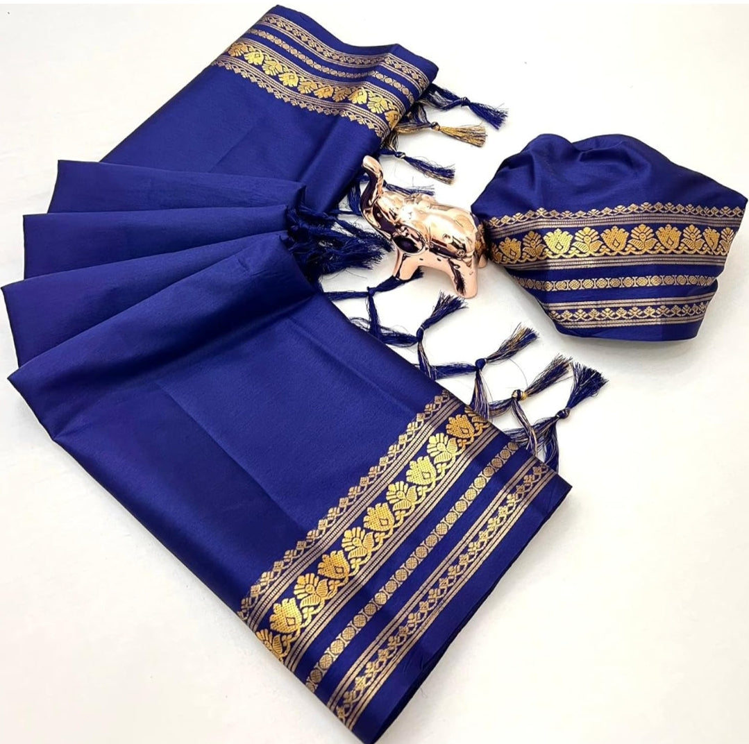Soft Viscose Crepe Silk Saree with Double Golden Borders – ₹999