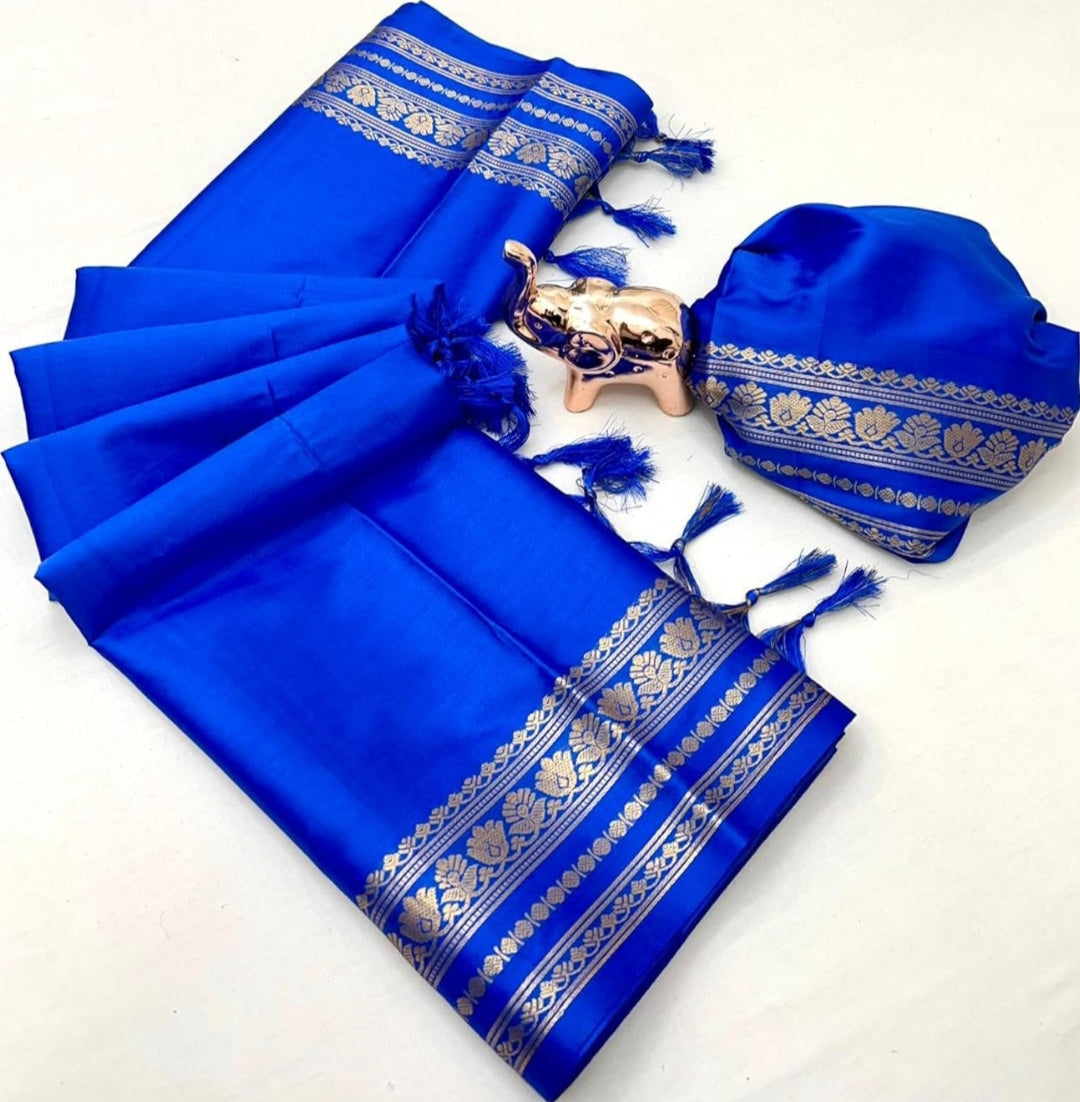 Soft Viscose Crepe Silk Saree with Double Golden Borders – ₹999