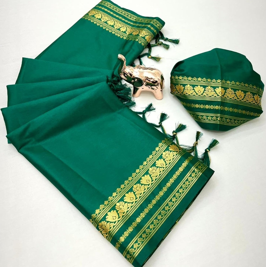 Soft Viscose Crepe Silk Saree with Double Golden Borders – ₹999