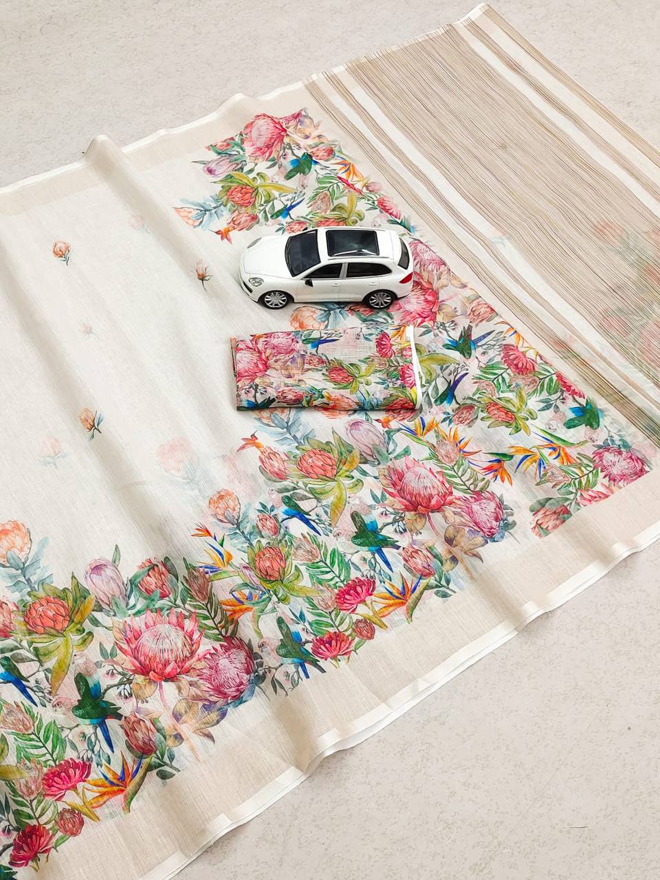 Linen Slub Cotton Floral Saree – ₹899