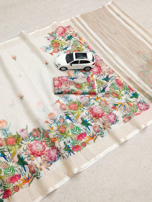Linen Slub Cotton Floral Saree – ₹899
