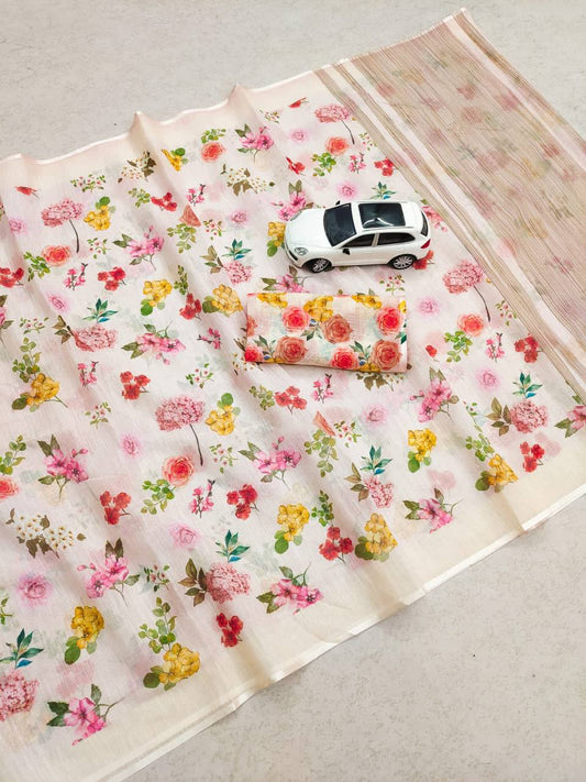 Linen Slub Cotton Floral Saree – ₹899