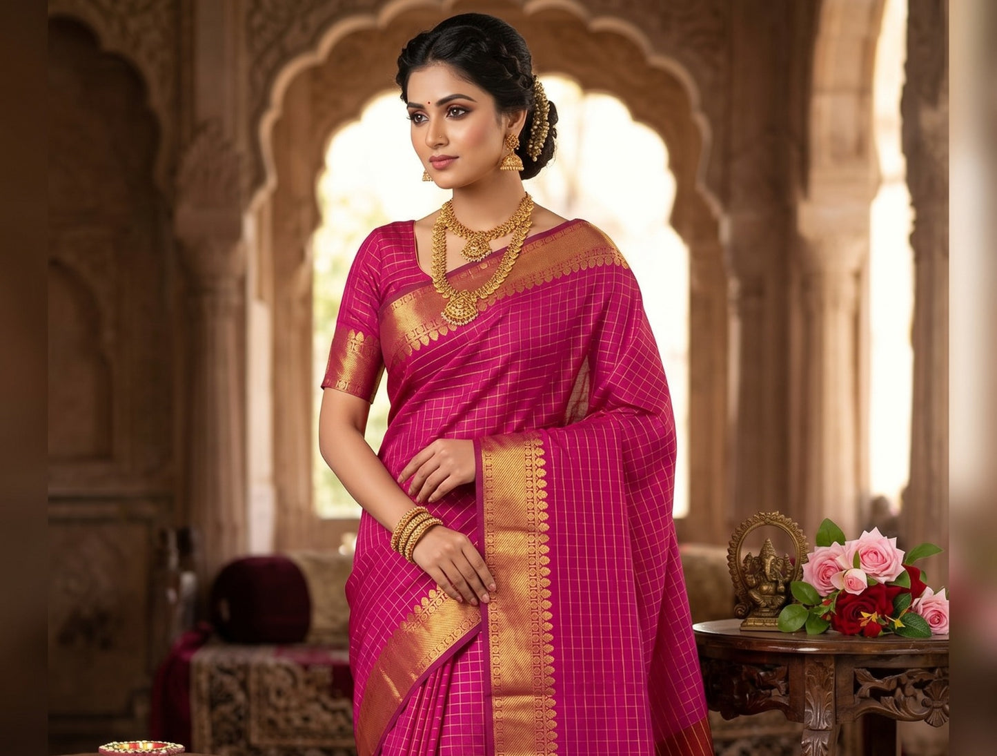 Soft Semi Silk Checked Zari Weaving Saree – ₹899