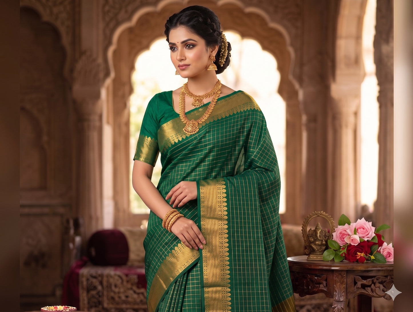 Soft Semi Silk Checked Zari Weaving Saree – ₹899