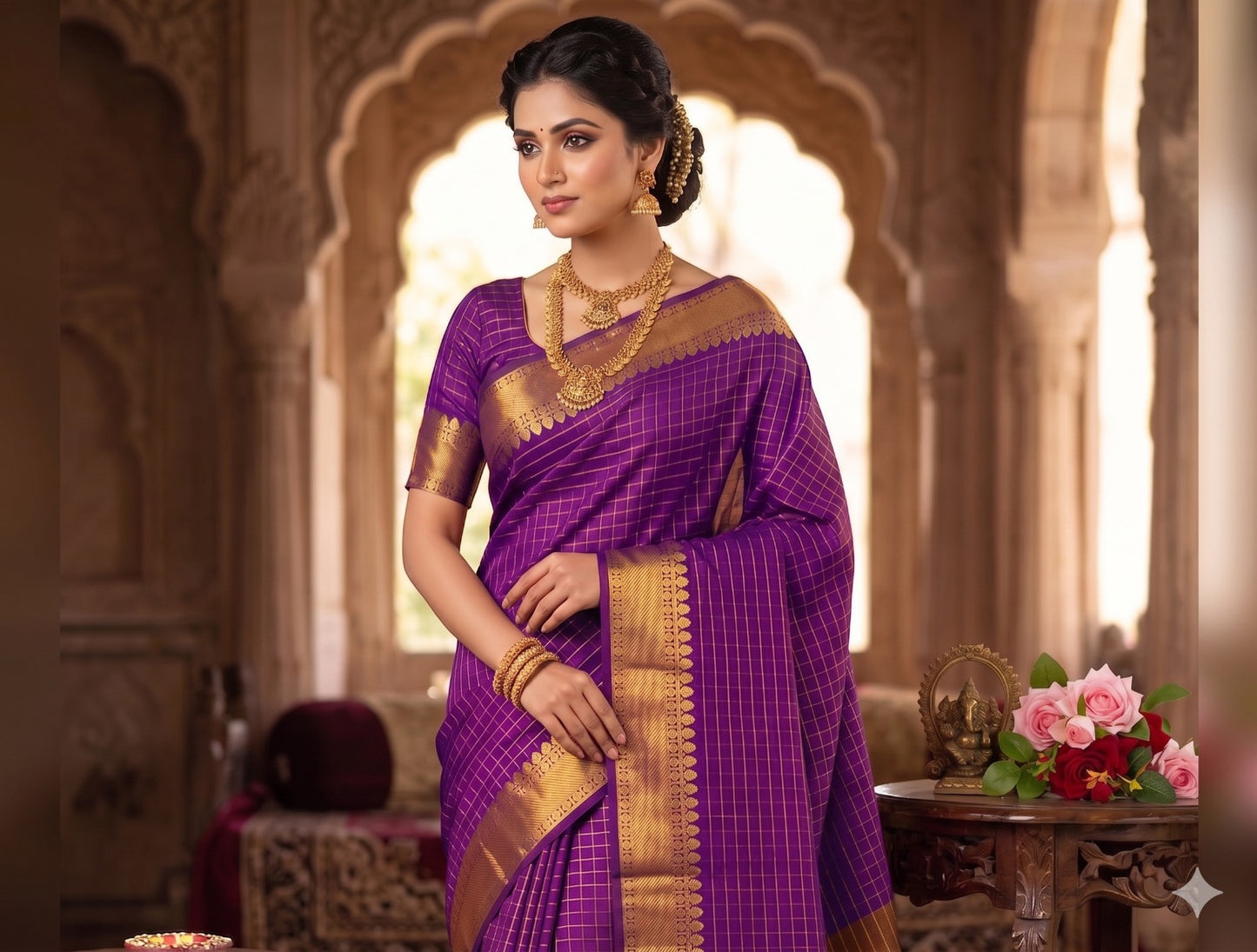 Soft Semi Silk Checked Zari Weaving Saree – ₹899
