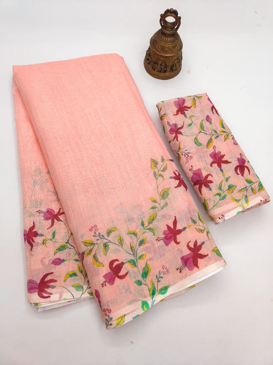 Linen Slub Cotton Floral Saree – ₹899