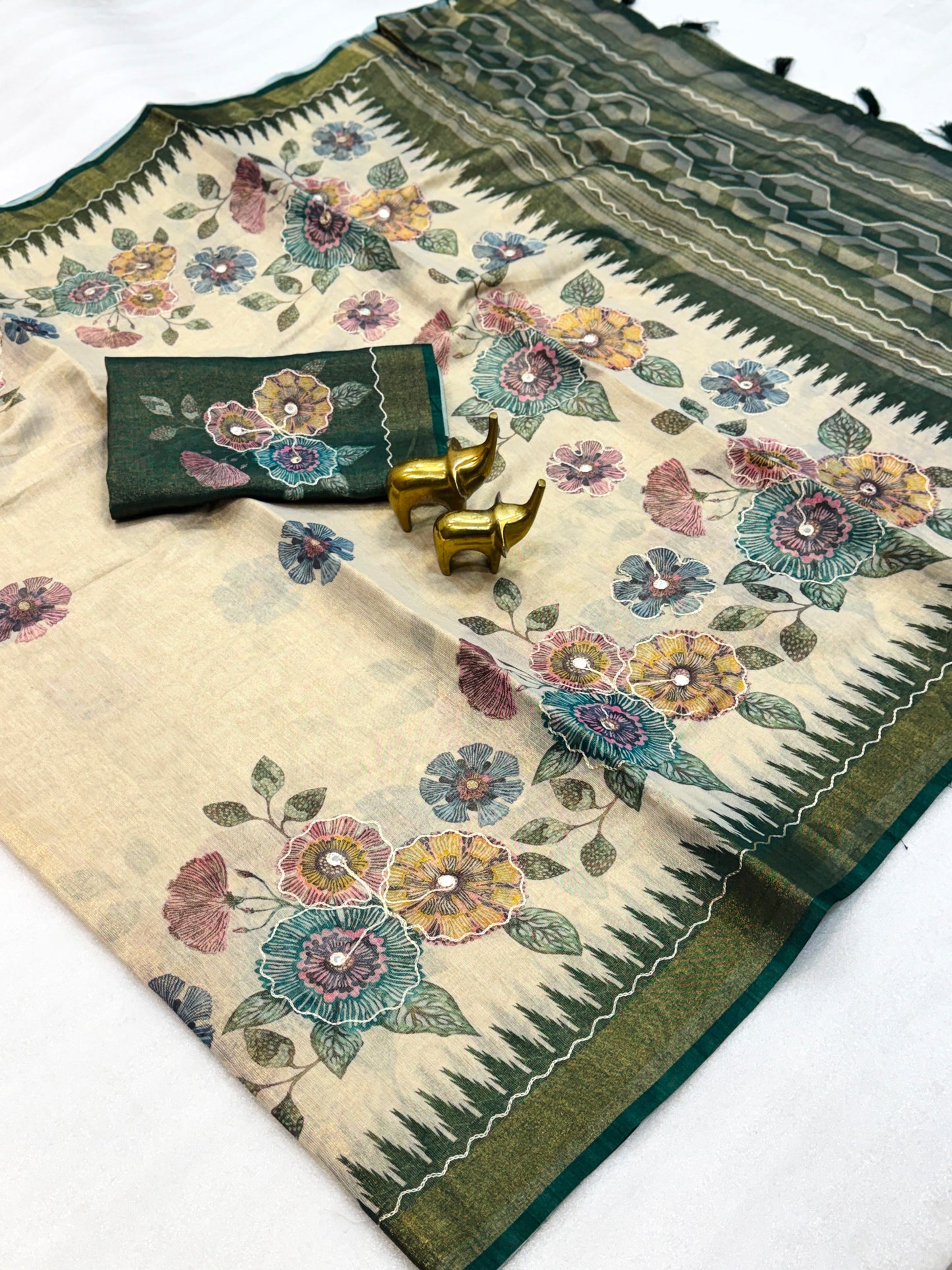 Soft Erode Tissue Silk Saree with Temple Borders & Aari Embroidery – ₹1100