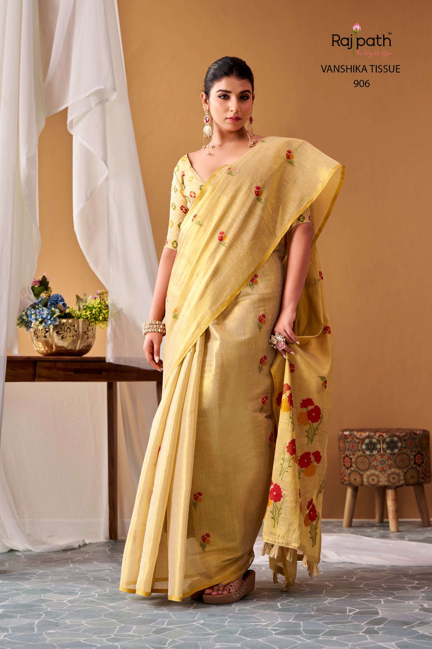 Vanshika Tissue Silk Floral Saree – ₹1699