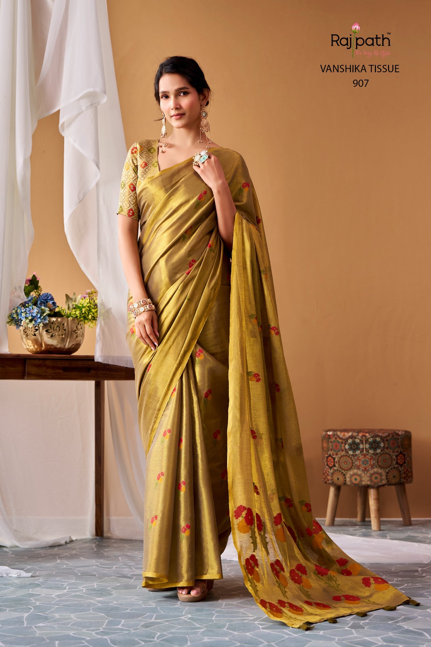 Vanshika Tissue Silk Floral Saree – ₹1699